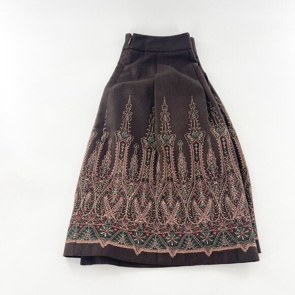 Ann Taylor Loft Petites 6P Brown Embroidered Lined Flare Skirt Western Boho a - Picture 9 of 12